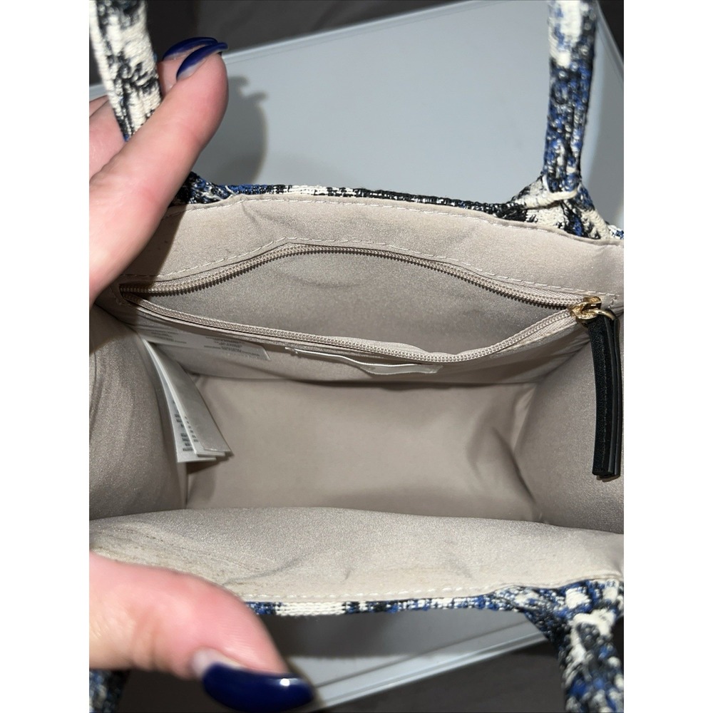 H&M Mini Tote Jacquard Tote Palm Tree Leaf Tropical Bag Crossbody Strap Blue EUC - Picture 11 of 11